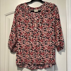 St. John's Bay Floral Blouse in White, Pink & Black